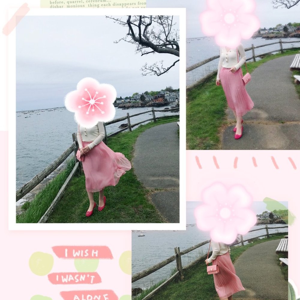 H&M pink pleated skirt